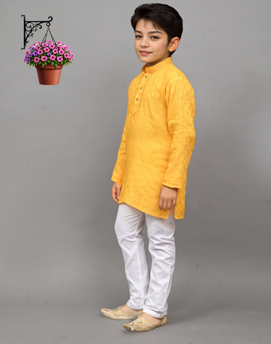 Yellow Self-Design Embroidered Kurta Set – Bright & Joyful for Your Little One