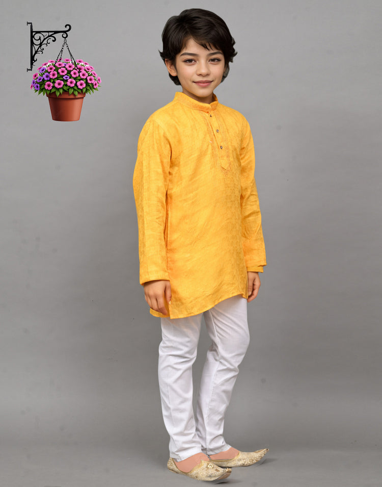 Yellow Self-Design Embroidered Kurta Set – Bright & Joyful for Your Little One