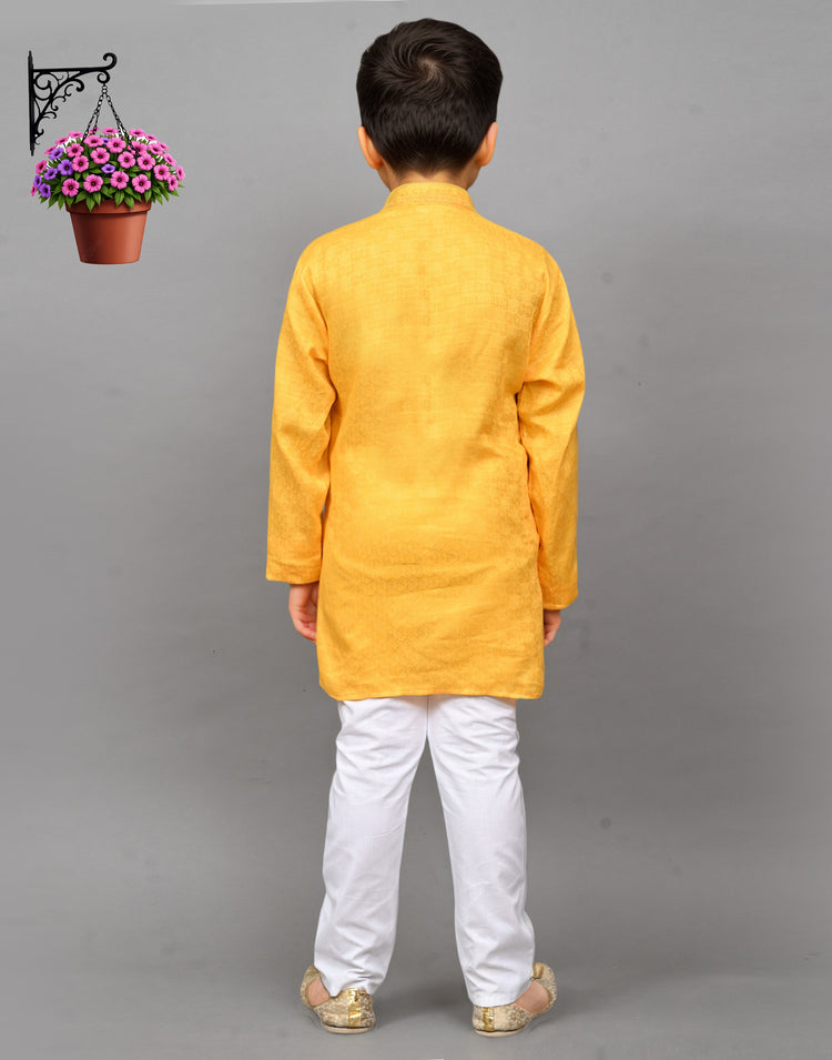 Yellow Self-Design Embroidered Kurta Set – Bright & Joyful for Your Little One