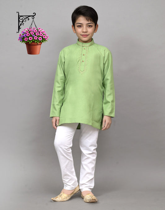 Light Green Embroidered Kurta Set – Fresh & Charming for Your Little One