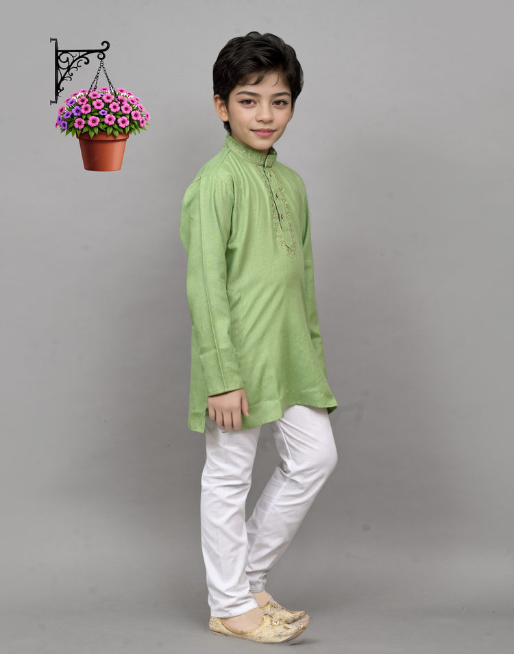 Light Green Embroidered Kurta Set – Fresh & Charming for Your Little One