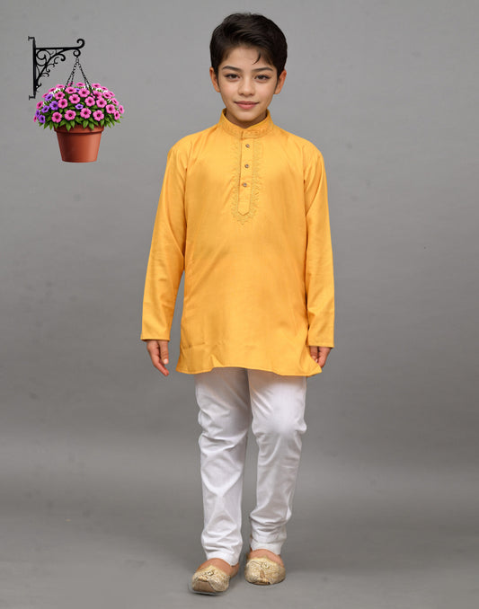 Yellow Embroidered Kurta Set – Vibrant & Festive for Your Little One