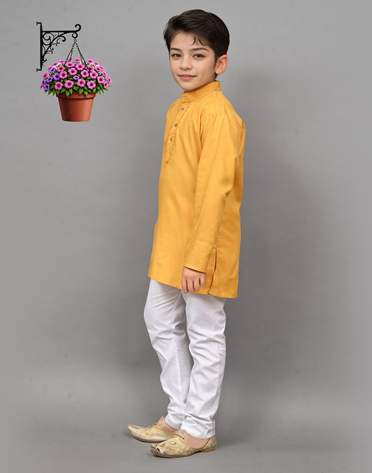 Yellow Embroidered Kurta Set – Vibrant & Festive for Your Little One
