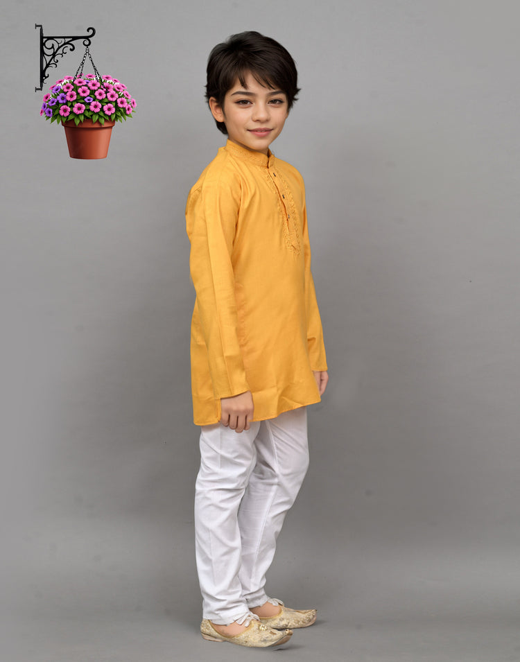 Yellow Embroidered Kurta Set – Vibrant & Festive for Your Little One
