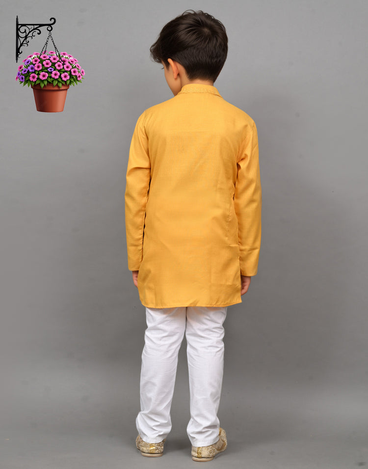 Yellow Embroidered Kurta Set – Vibrant & Festive for Your Little One