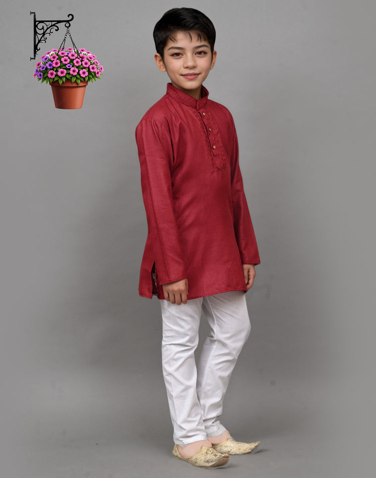 Maroon Embroidered Kurta Set – Regal & Stylish for Your Little One