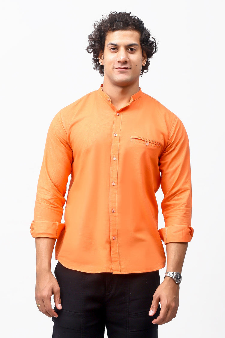 Bluebird Men's 100% Cotton Mandarin Shirt Orange Color