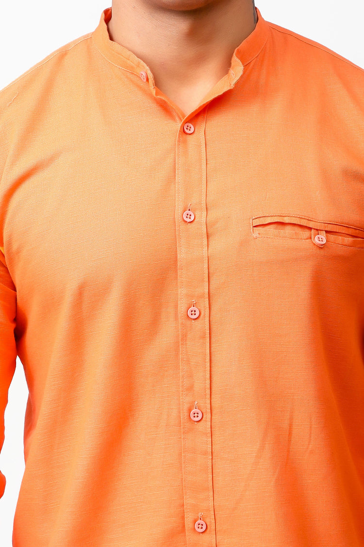 Bluebird Men's 100% Cotton Mandarin Shirt Orange Color