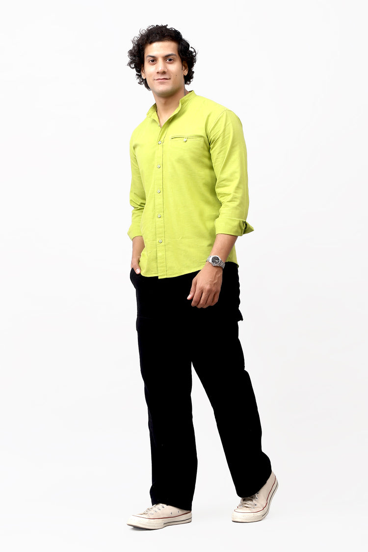 Bluebird Men's 100% Cotton Mandarin Shirt Mehandi Green Color