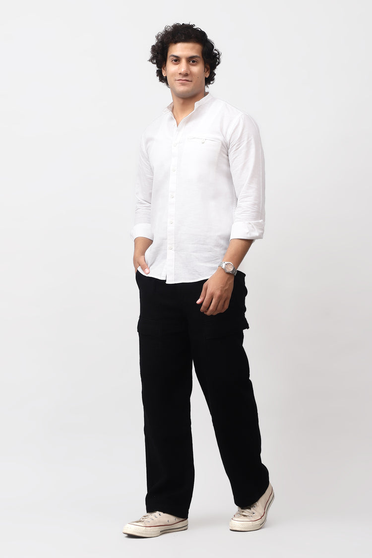 Bluebird Men's 100% Cotton Mandarin Shirt White Color