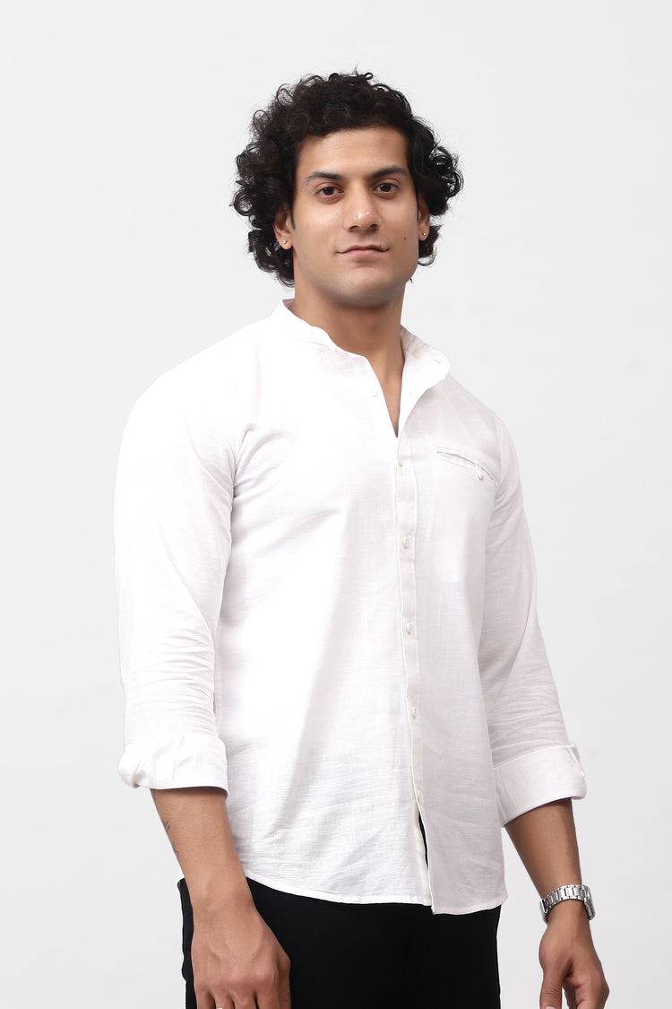 Bluebird Men's 100% Cotton Mandarin Shirt White Color