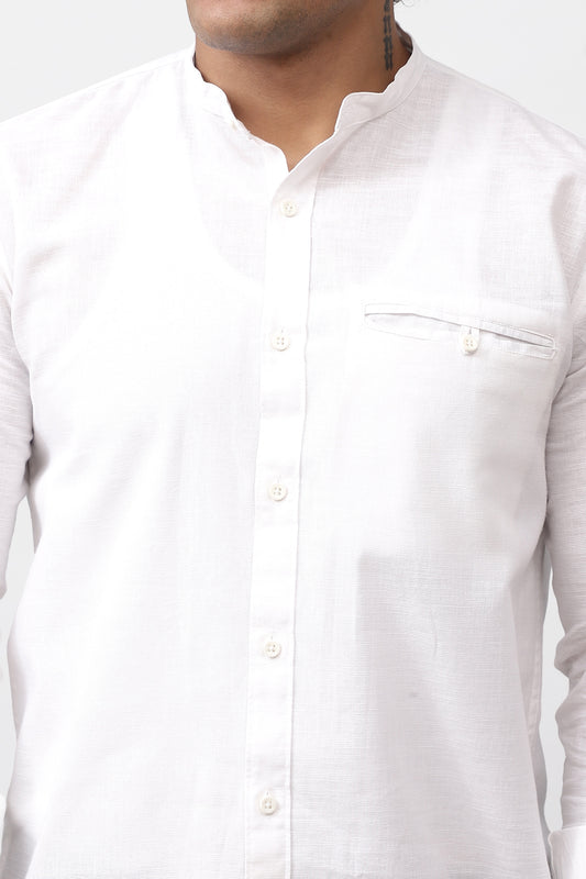 Bluebird Men's 100% Cotton Mandarin Shirt White Color
