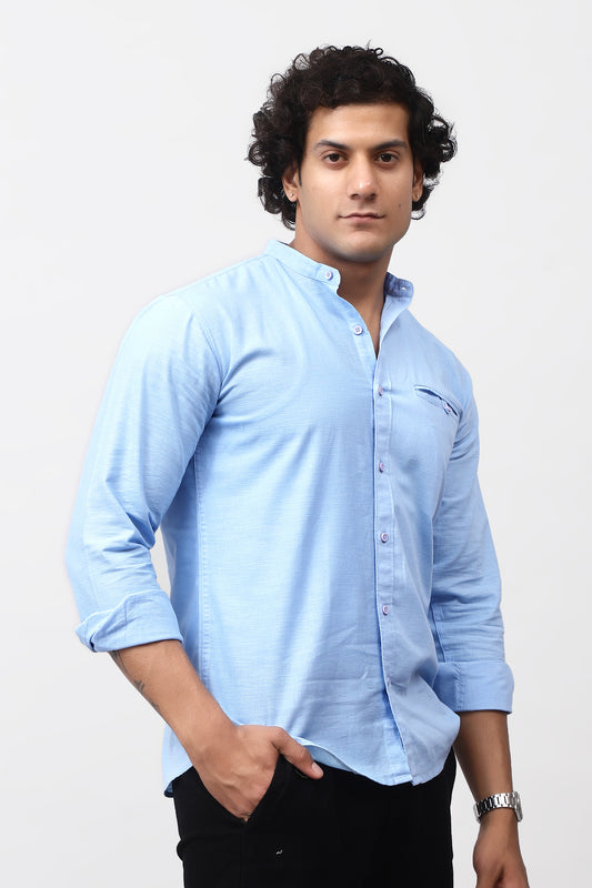 Bluebird Men's 100% Cotton Mandarin Shirt Sky Blue Color