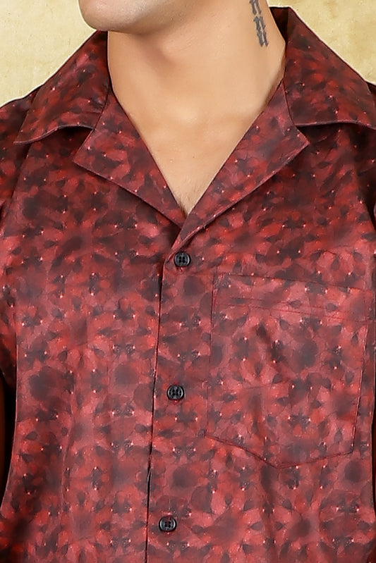 BLUEBIRD Cotton Blend Comfort Red Printed Shirt for Men
