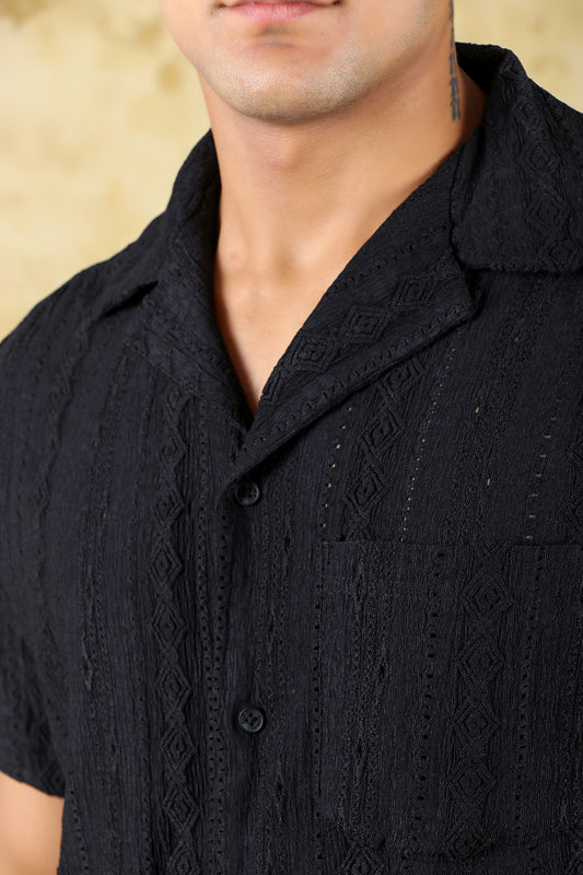 BLUEBIRD Crafted Comfort Knitted Black Shirt for Men