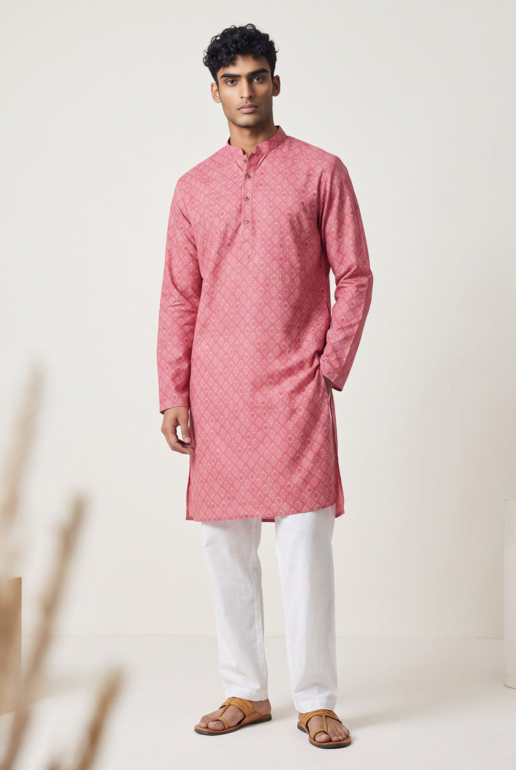 Veshbhoshaa Men's Pink Printed Kurta Set