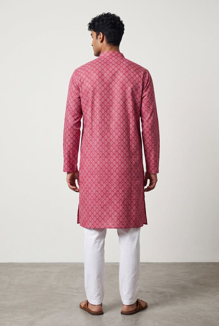Veshbhoshaa Men's Pink Printed Kurta Set