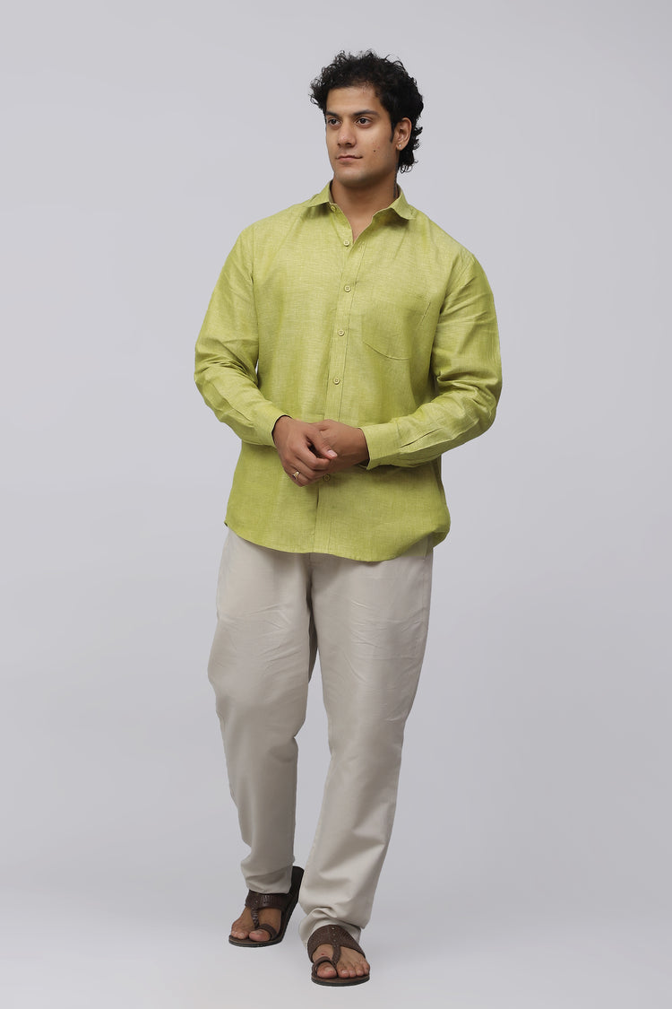 Bluebird Men's 100% Green Linen Shirt