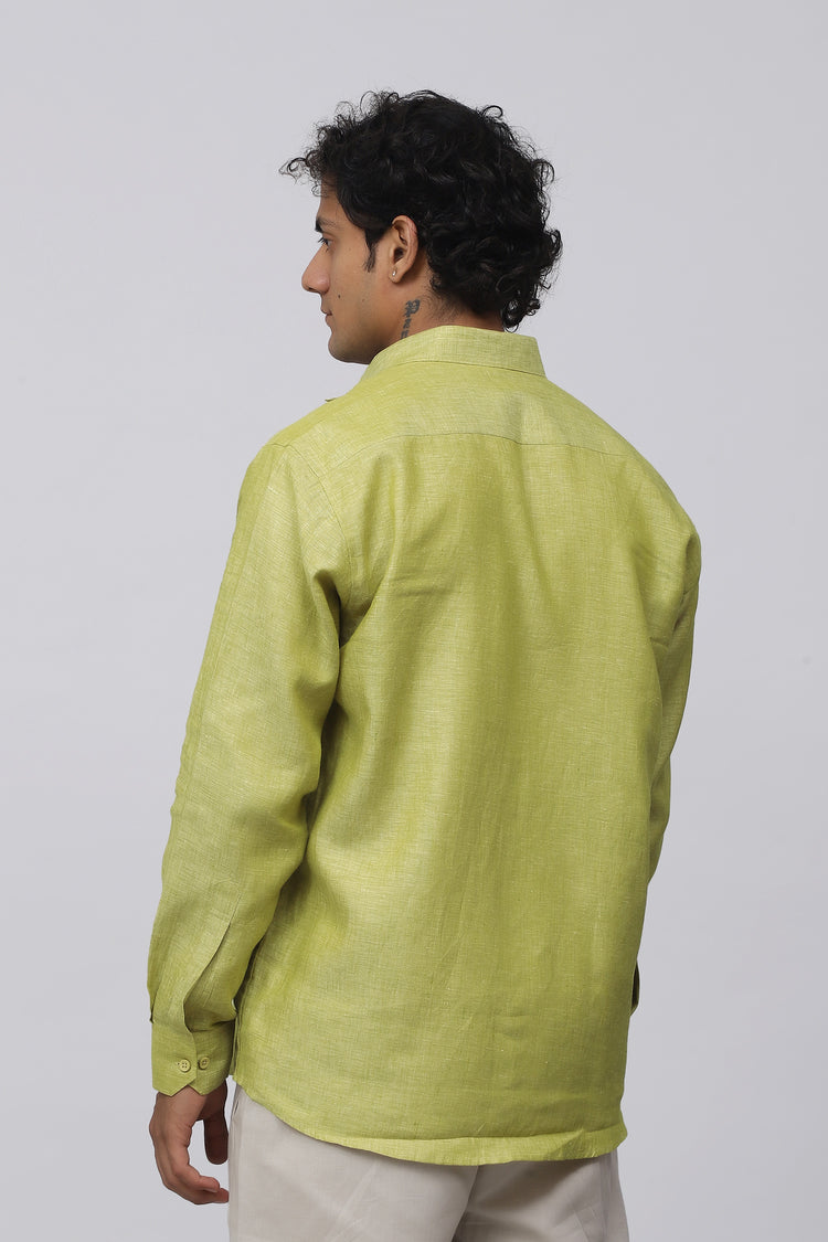 Bluebird Men's 100% Green Linen Shirt