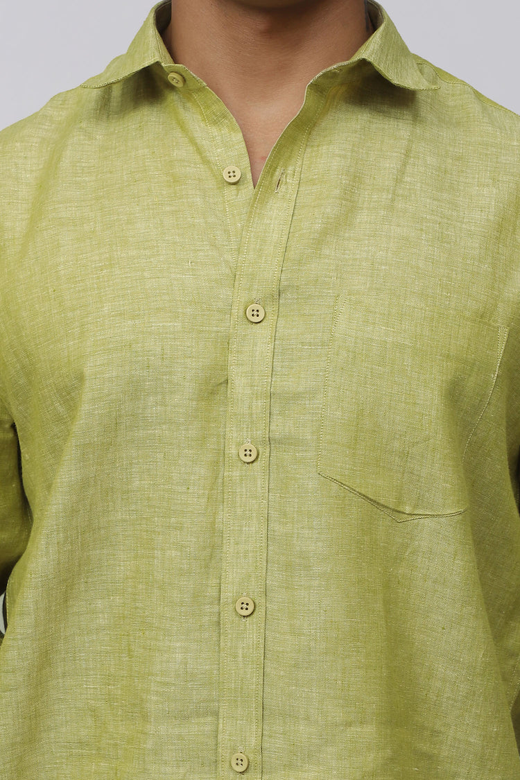 Bluebird Men's 100% Green Linen Shirt