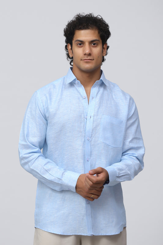 Bluebird Men's 100% Sky Blue Linen Shirt
