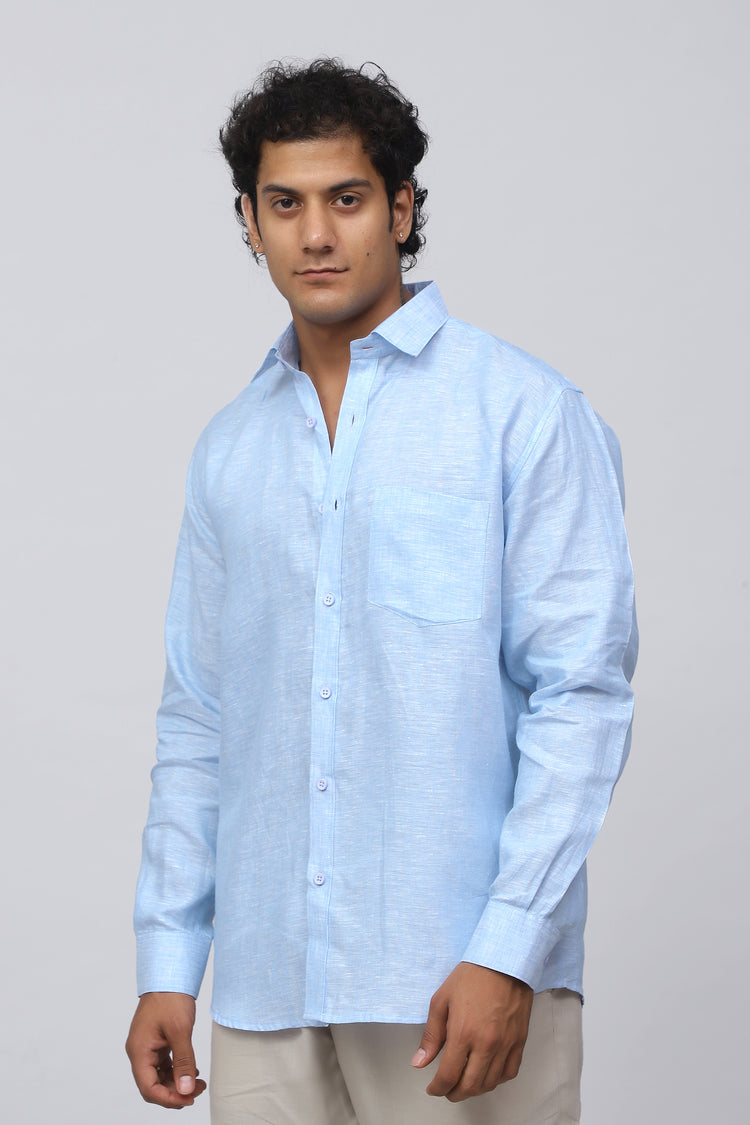 Bluebird Men's 100% Sky Blue Linen Shirt