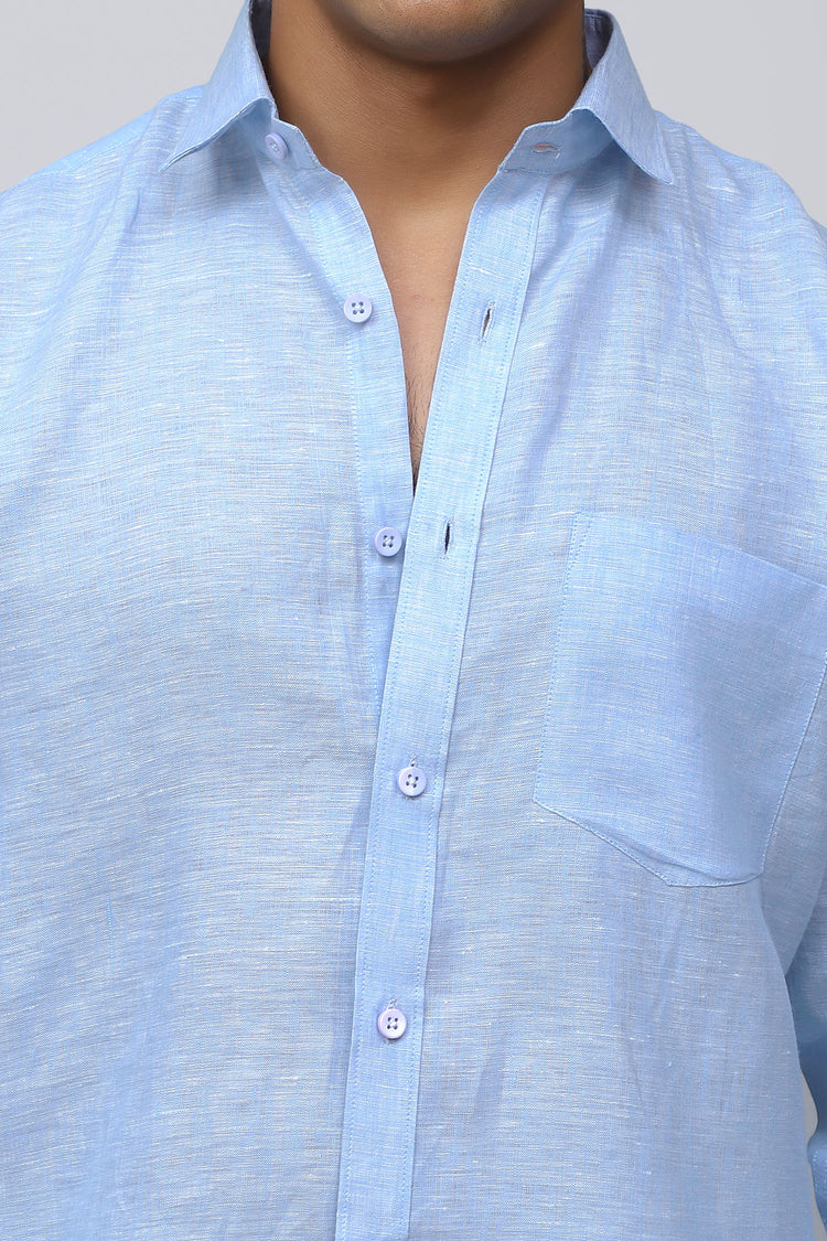 Bluebird Men's 100% Sky Blue Linen Shirt
