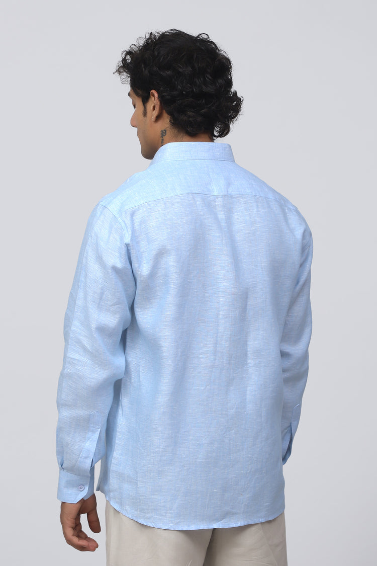 Bluebird Men's 100% Sky Blue Linen Shirt