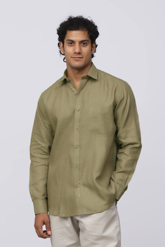 Bluebird Men's 100% Brown Linen Shirt