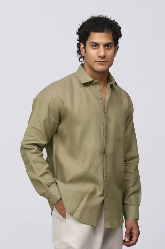 Bluebird Men's 100% Brown Linen Shirt