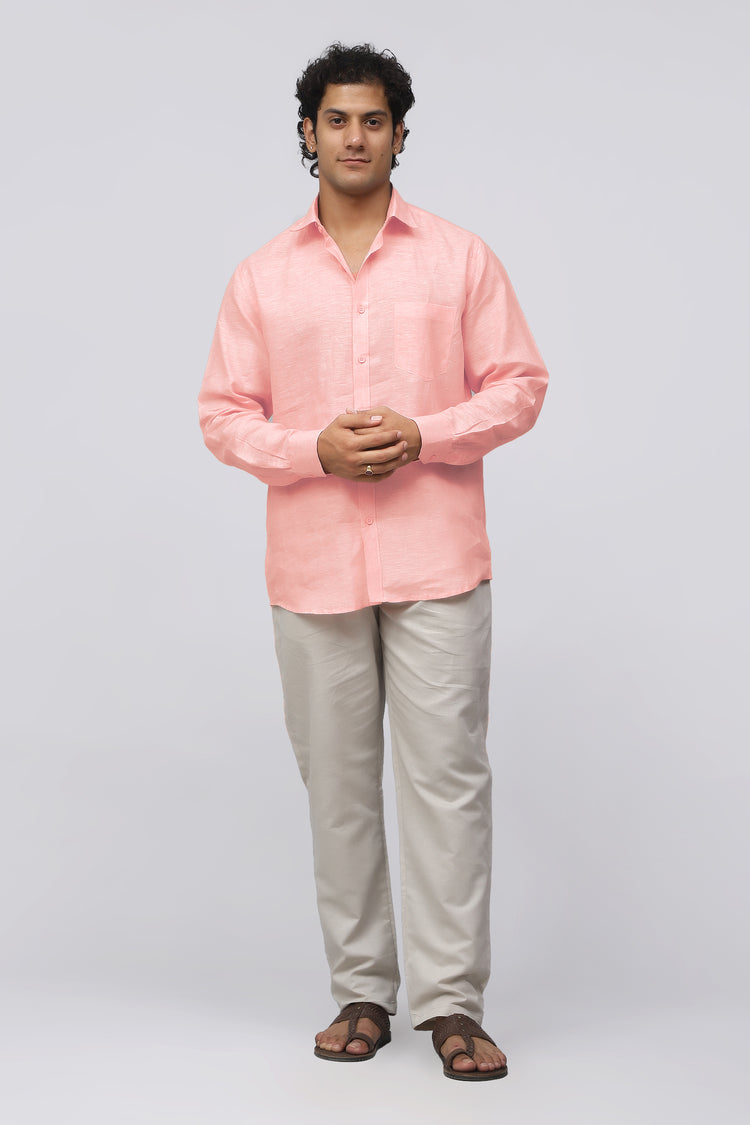 Bluebird Men's 100% Pink Linen Shirt
