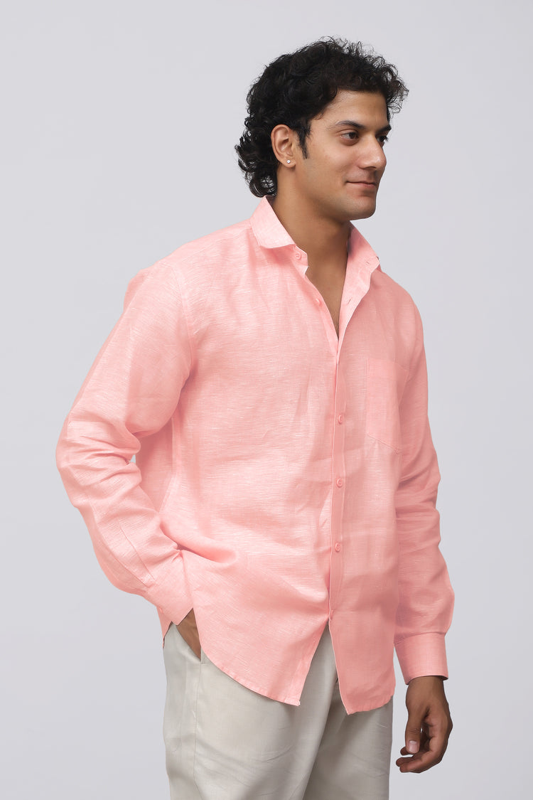 Bluebird Men's 100% Pink Linen Shirt