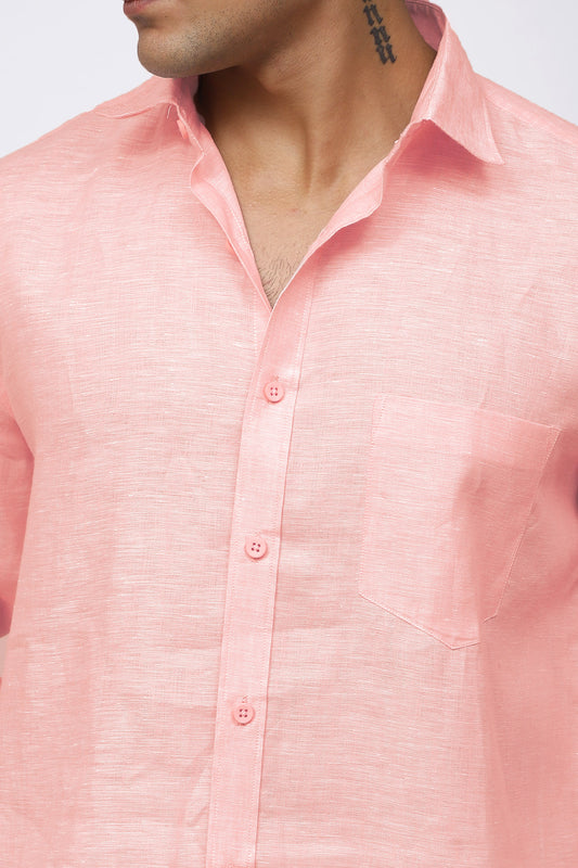 Bluebird Men's 100% Pink Linen Shirt