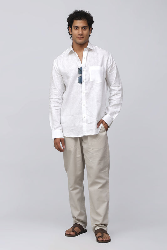 Bluebird Men's 100% White Linen Shirt