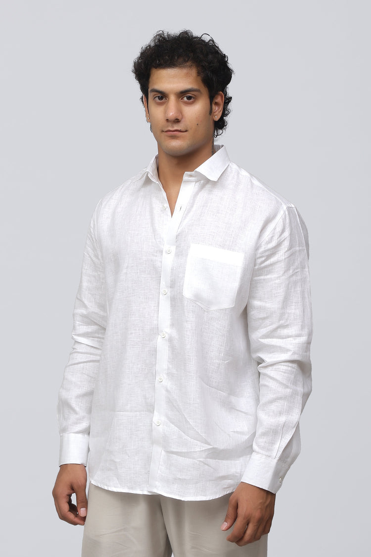 Bluebird Men's 100% White Linen Shirt