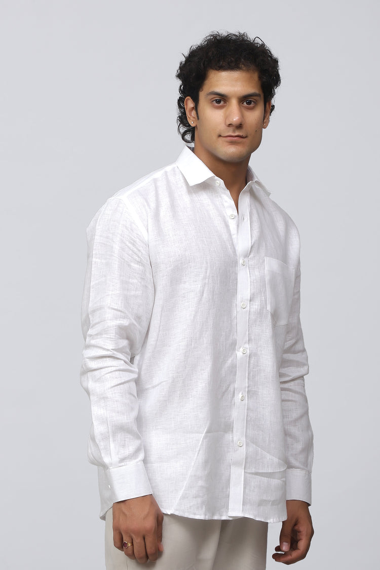 Bluebird Men's 100% White Linen Shirt