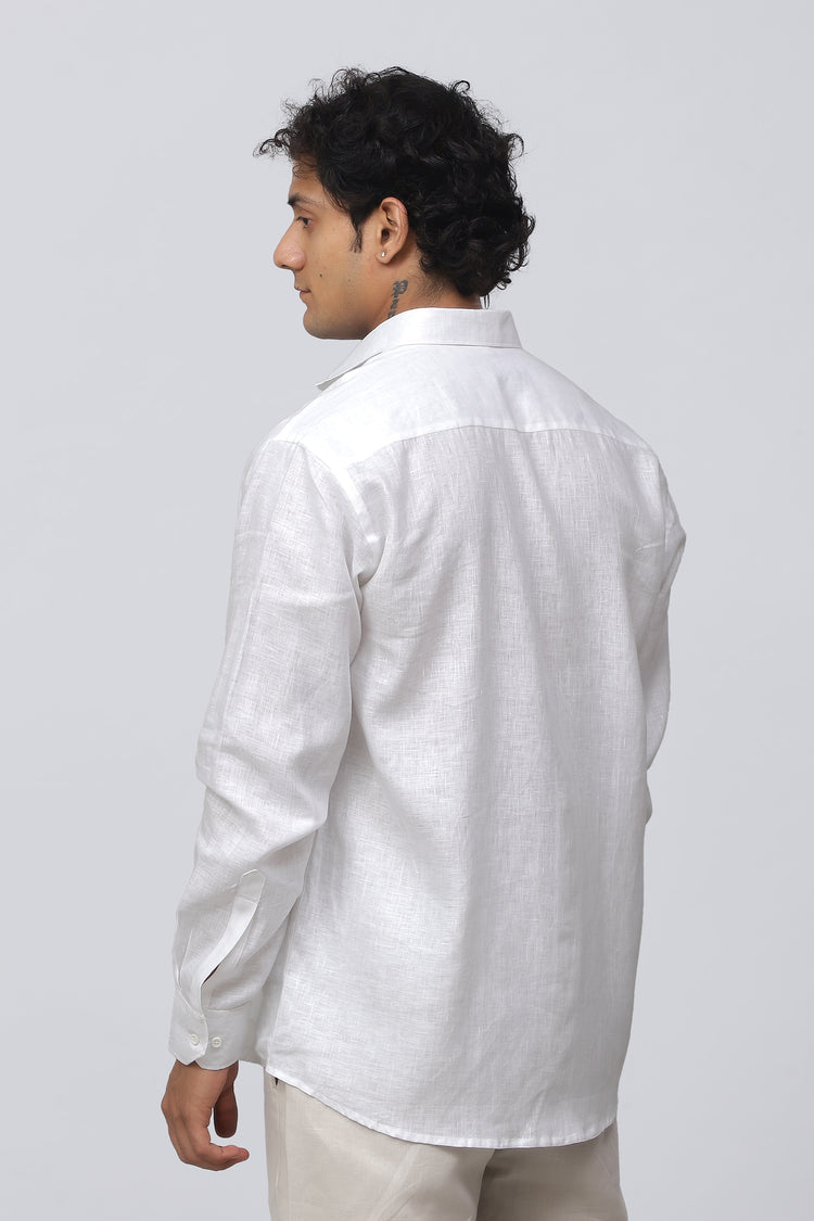 Bluebird Men's 100% White Linen Shirt
