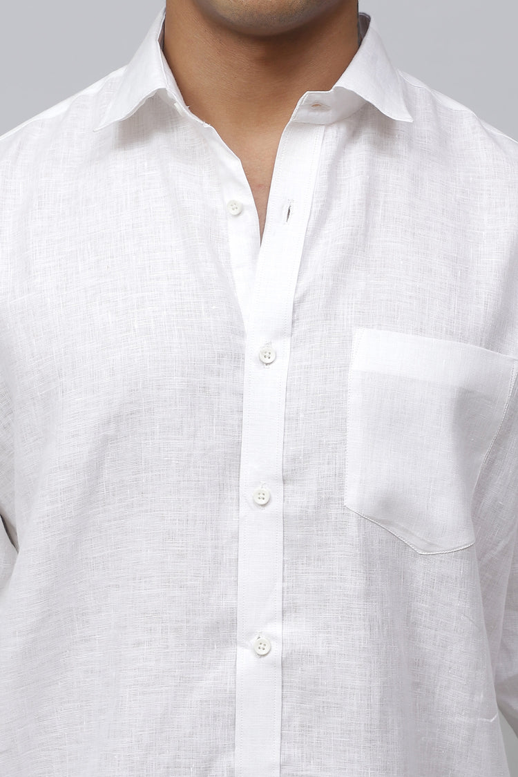 Bluebird Men's 100% White Linen Shirt