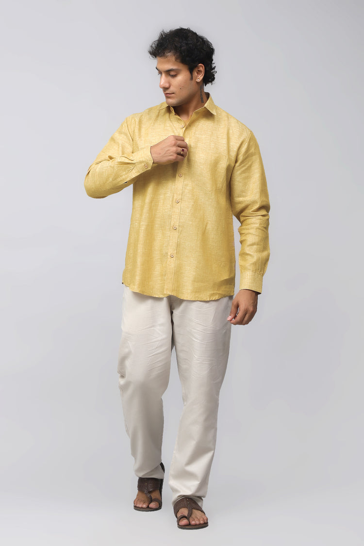 Bluebird Men's 100% Beige Linen Shirt