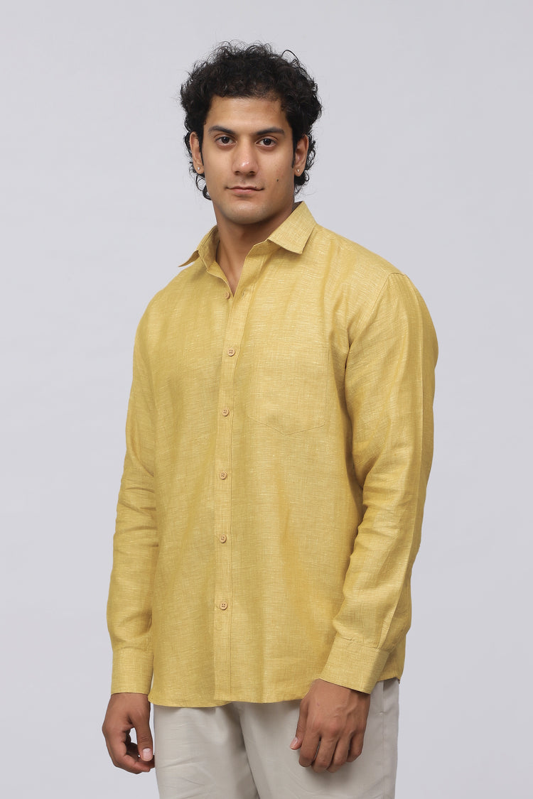 Bluebird Men's 100% Beige Linen Shirt