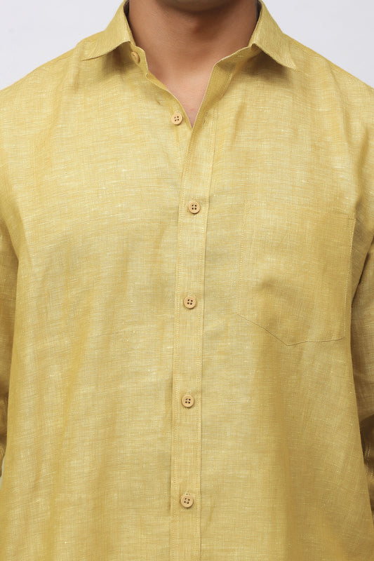 Bluebird Men's 100% Beige Linen Shirt