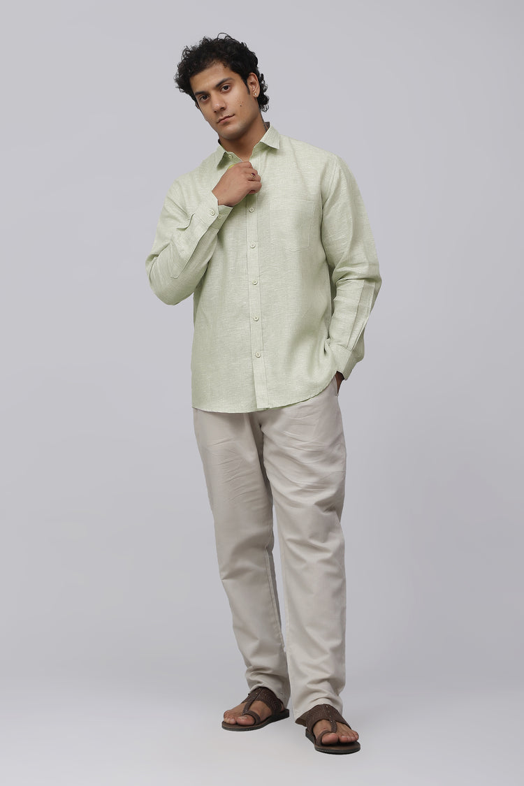 Bluebird Men's 100% Olive Linen Shirt
