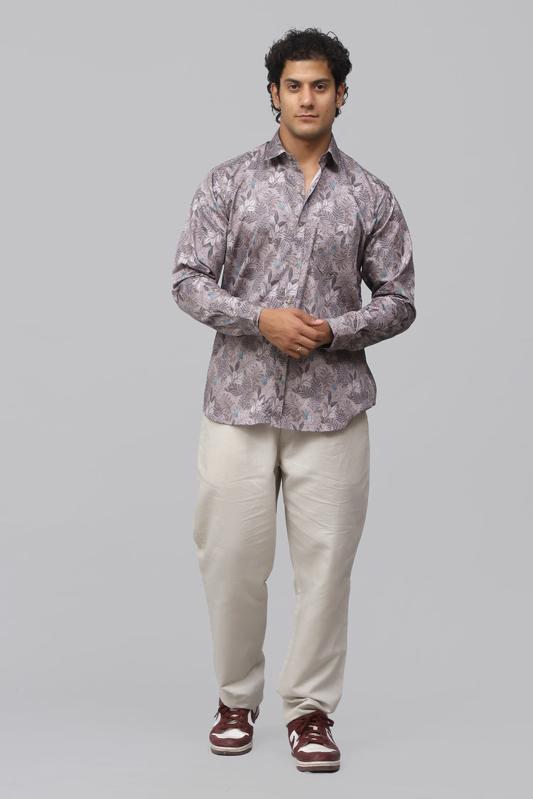 Bluebird Men's Light Purple Satin Printed Shirt