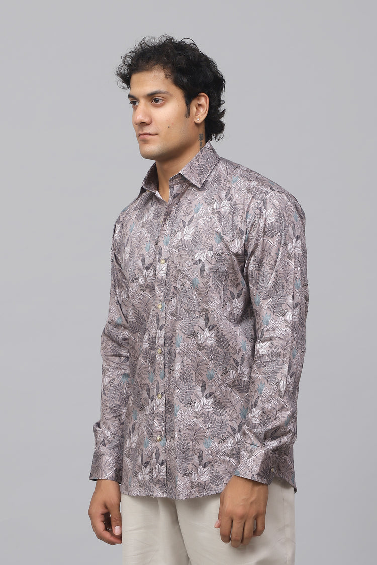 Bluebird Men's Light Purple Satin Printed Shirt