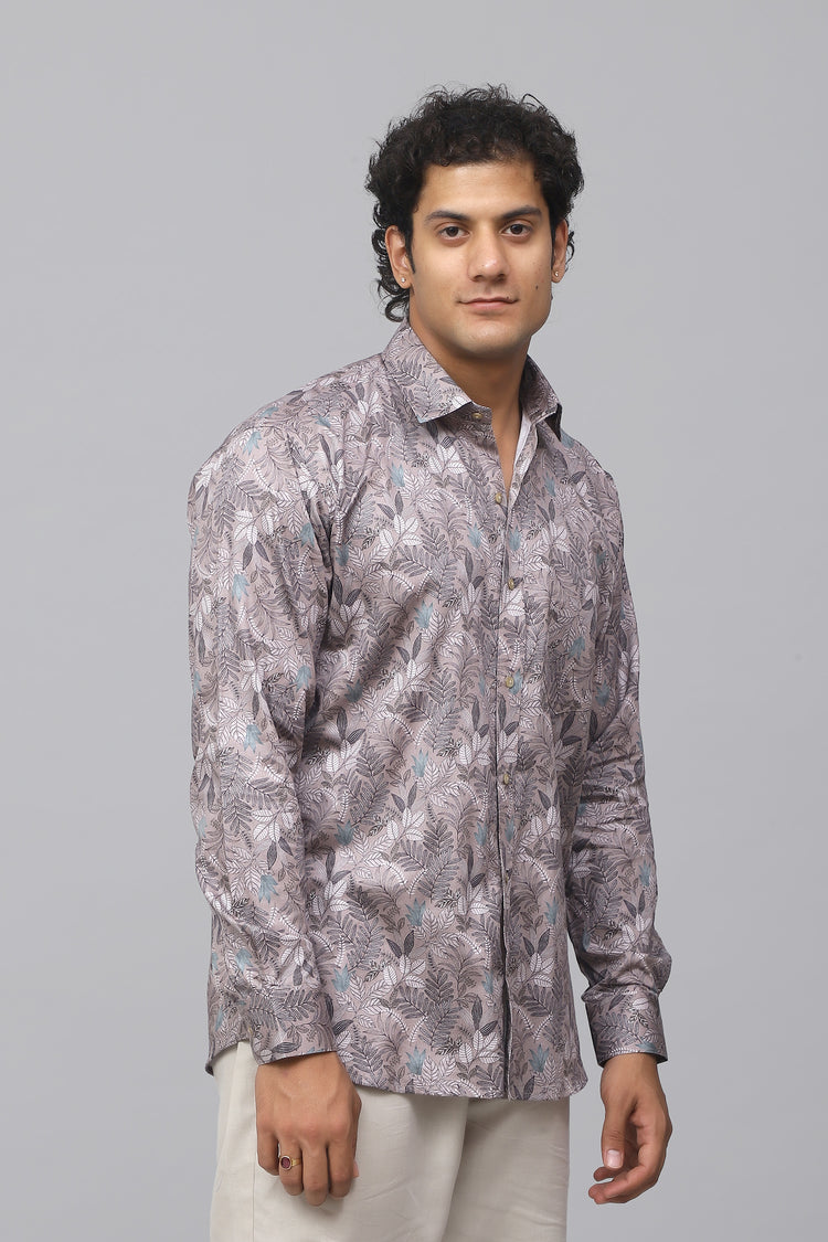 Bluebird Men's Light Purple Satin Printed Shirt