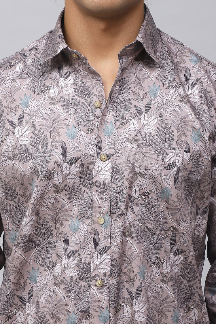 Bluebird Men's Light Purple Satin Printed Shirt