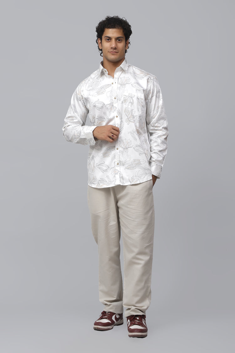 Bluebird Men's Brown Flower Satin Printed Shirt