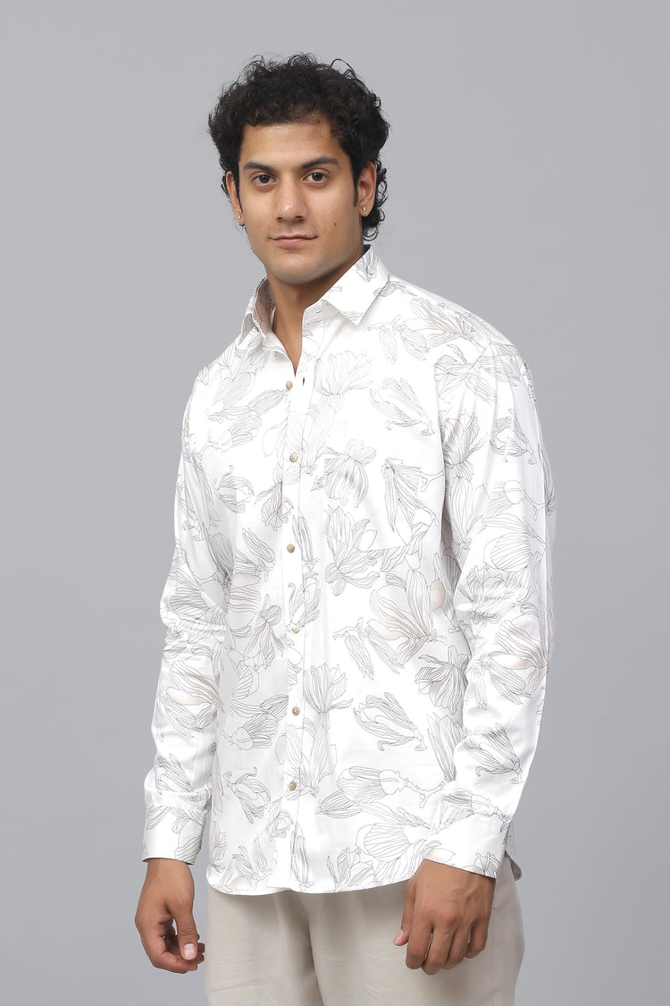 Bluebird Men's Brown Flower Satin Printed Shirt