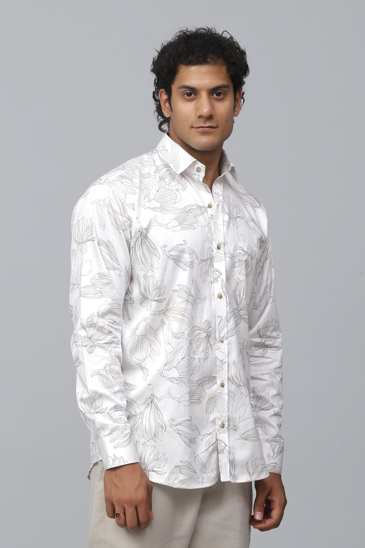Bluebird Men's Brown Flower Satin Printed Shirt