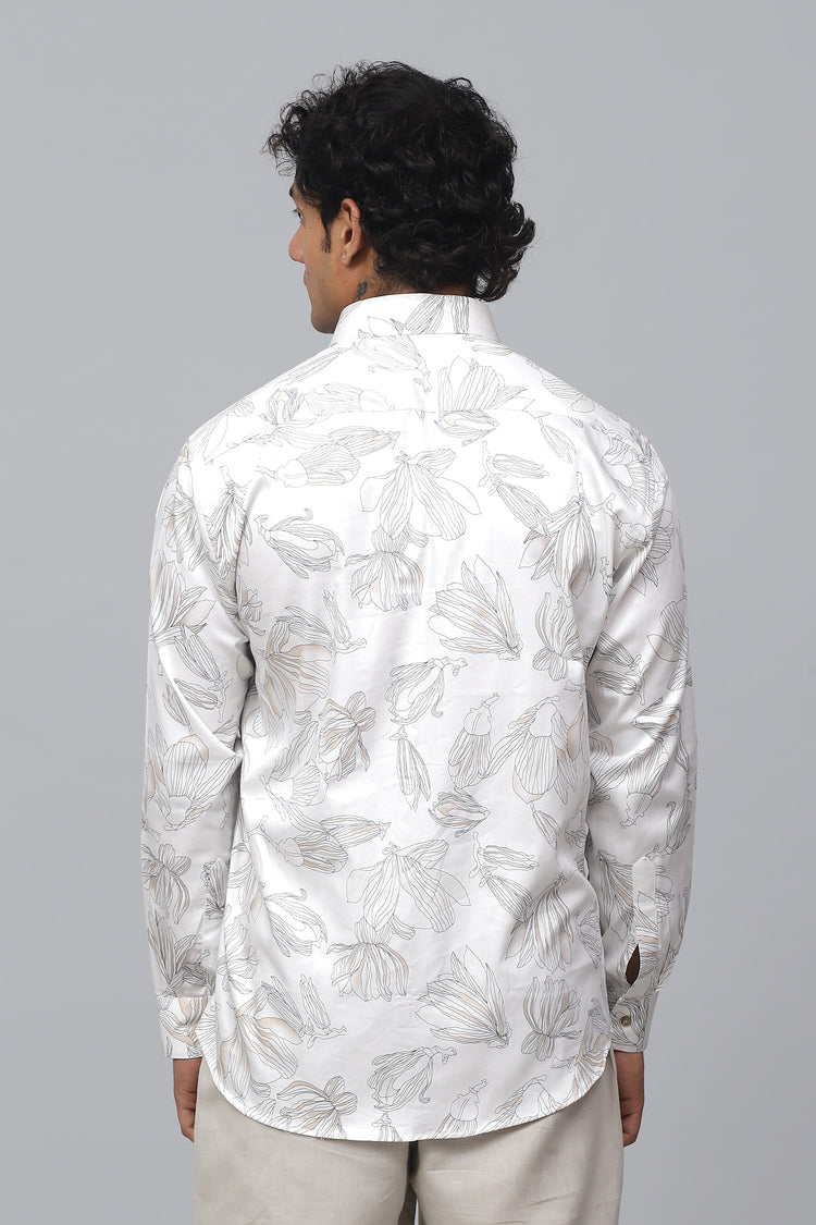 Bluebird Men's Brown Flower Satin Printed Shirt